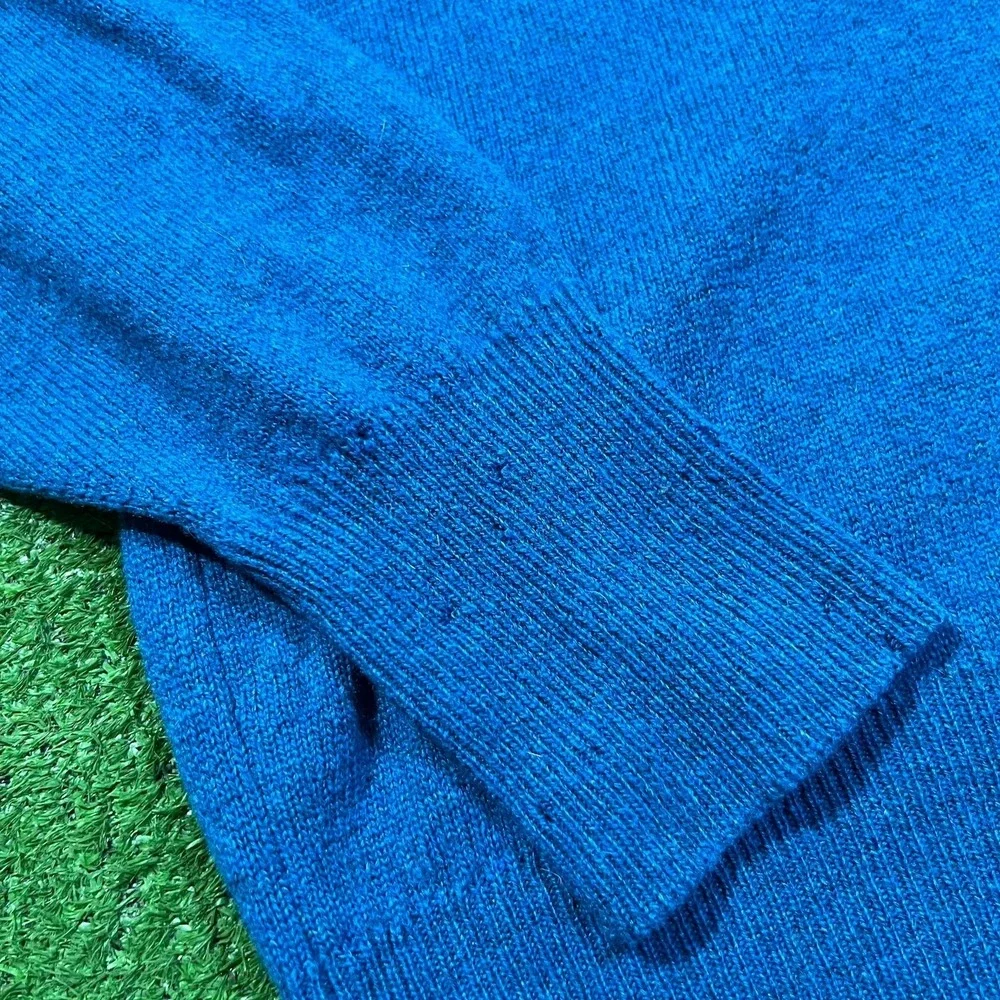 Vintage 50s Designer Sweater LG Lambs Wool Sweater Teal Blue Henley House Flaw